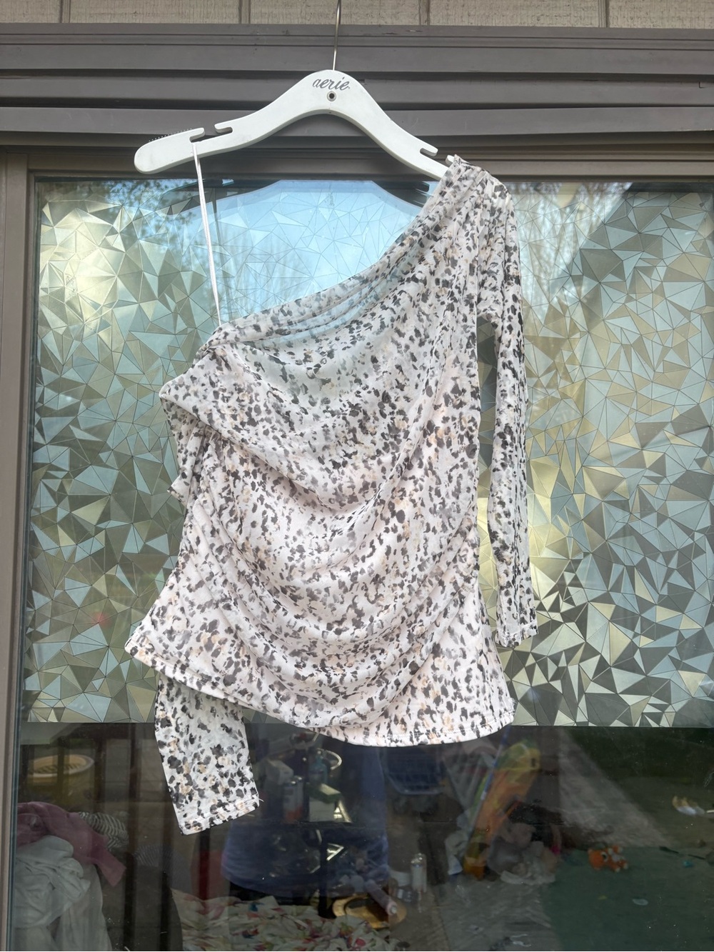 Abercrombie & Fitch one-shoulder asymmetrical animal print long sleeve top L nwt